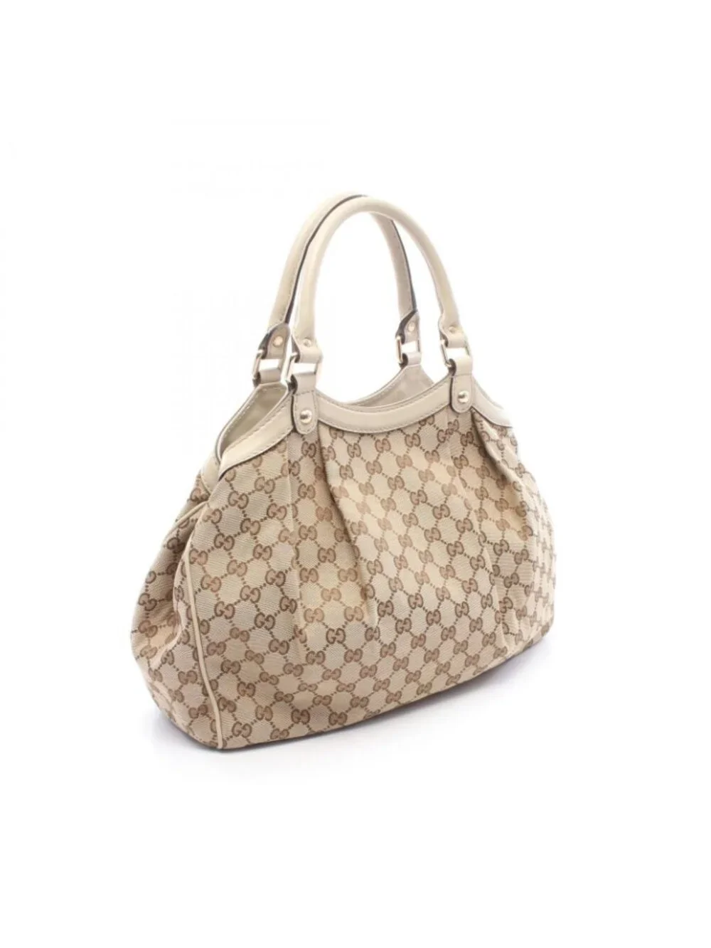 Gucci Handbag Beige Off White Canvas Leather Tote